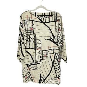 Vintage Y2K 90s Regal Row Womens Tunic Top Sz L Abstract Cream Black Lagenlook